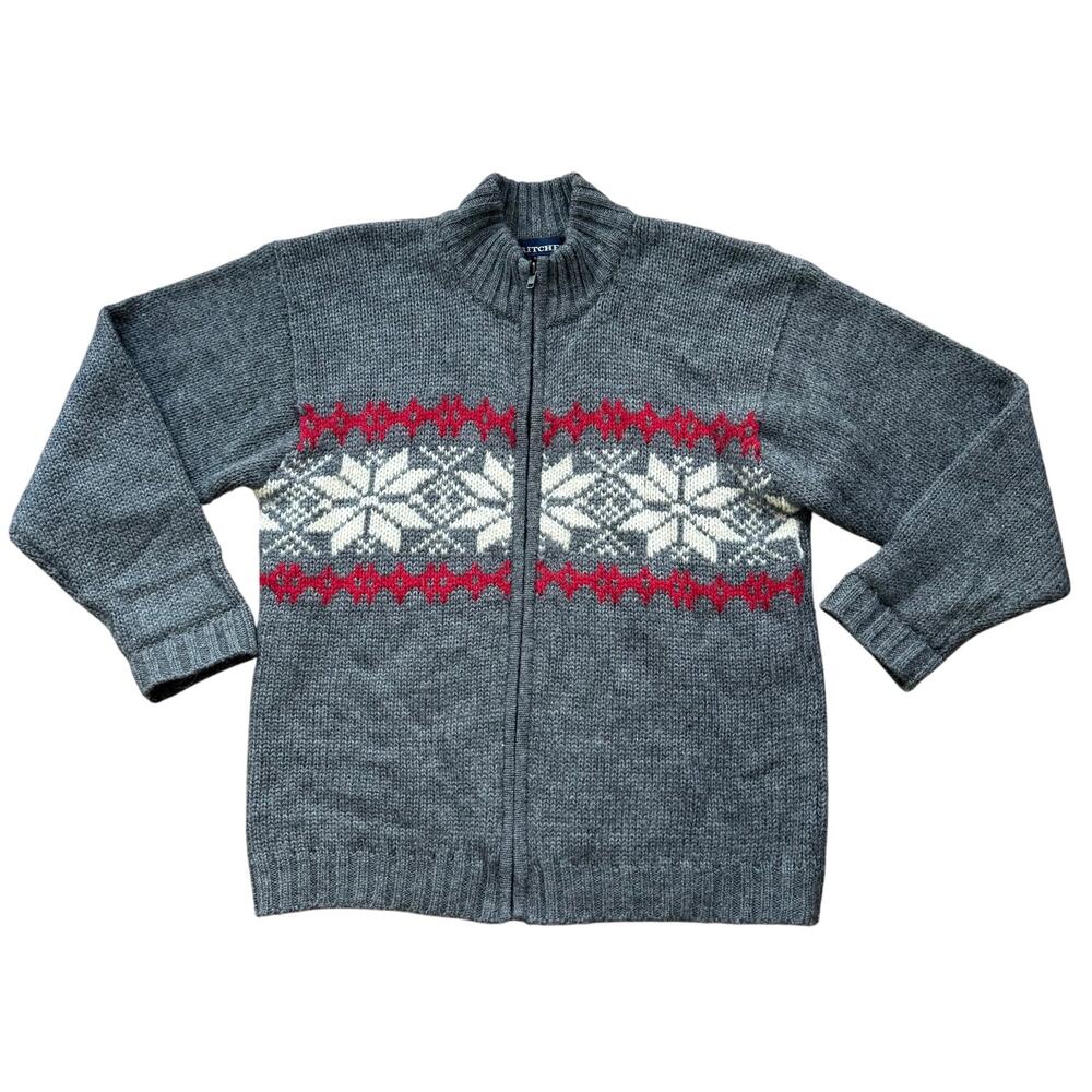 VTG Britches Wool Full Zip Cardigan SZ S Snowflake Fairisle Mock Neck Classic